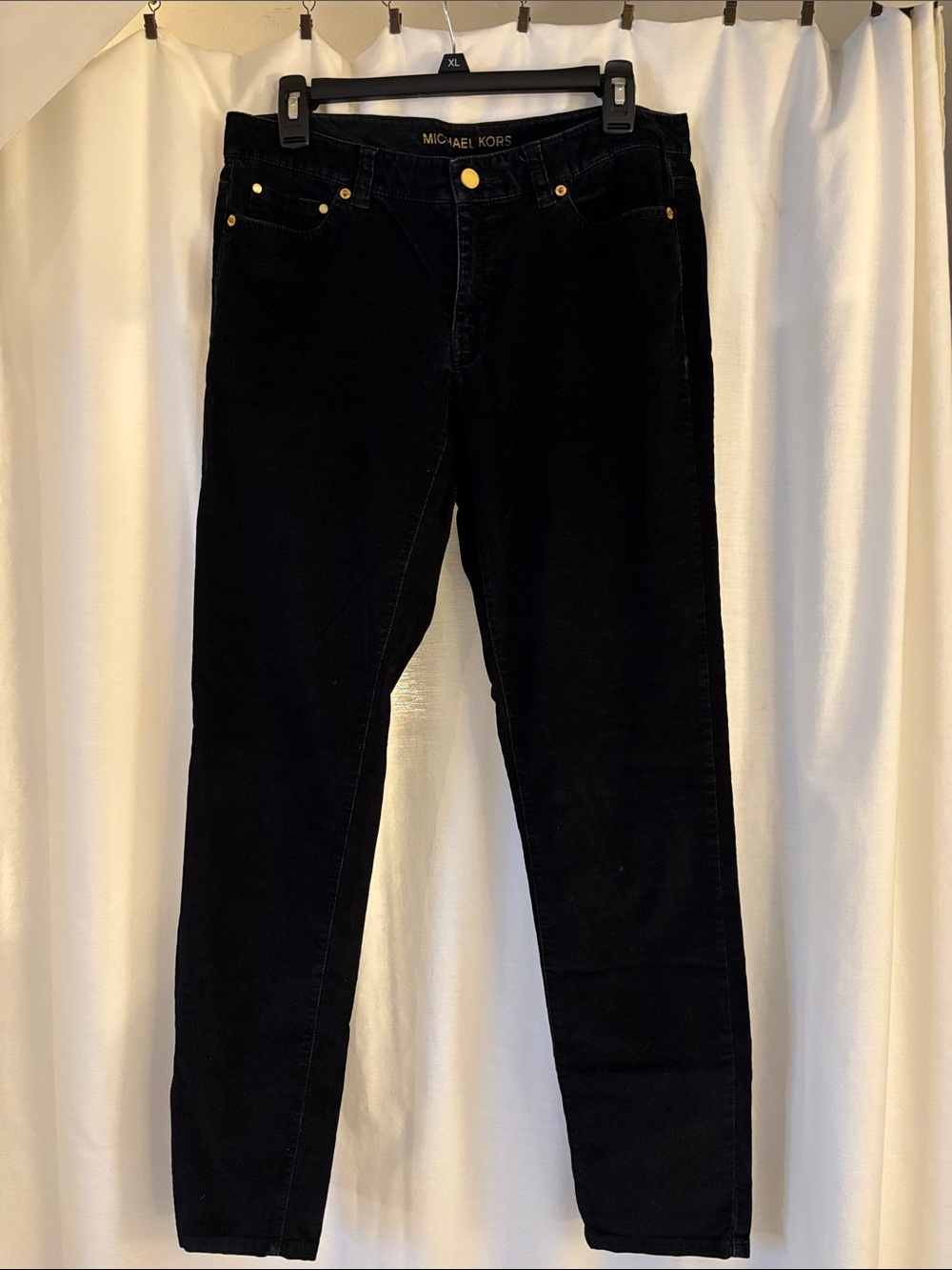 Michael Kors Slim Straight corduroy Black Jeans with Gold Hardware
